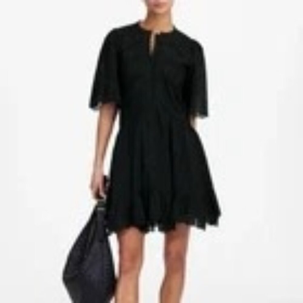NWT Madewell Women's Black Eyelet Flutter Sleeve Mini Dress Sz 2 Cotton Voile